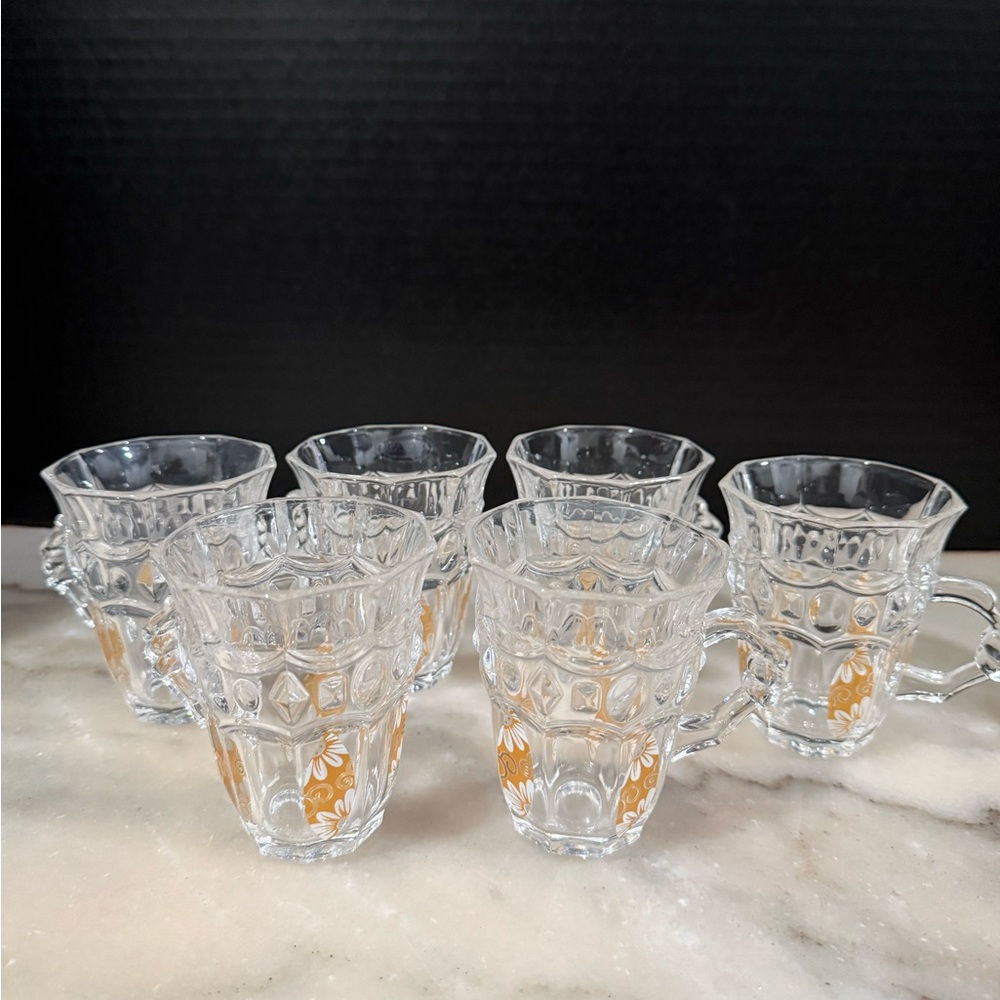 Vintage Alpine Cuisine Demitasse Cups: Gold Floral Espresso Set of 6
